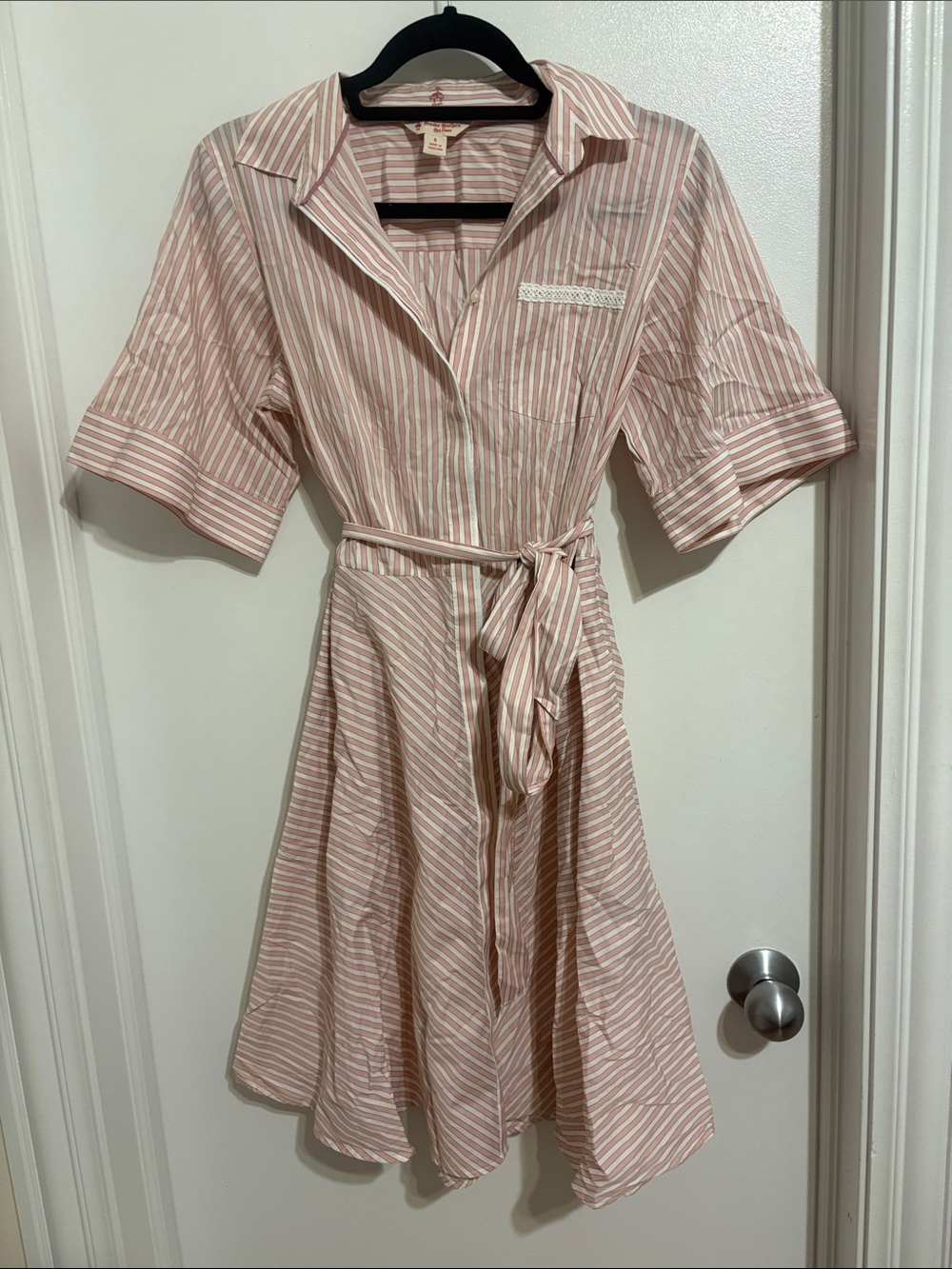 Brooks Brothers Pink and White Striped Midi Shirt Dress